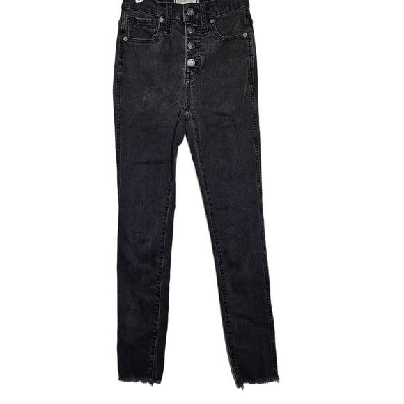 Madewell 10" High-Rise Skinny Black Jeans Button Fly Raw Hem Women Size 26p - Picture 3 of 13